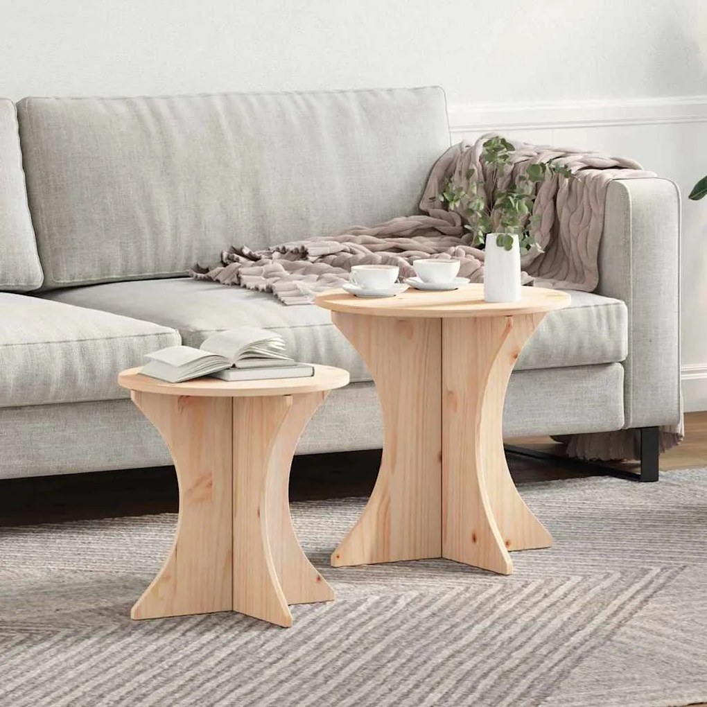 vidaXL Masă de cafea 2 pcs Natural 46 x 46 x 47 cm Lemn de brad solid