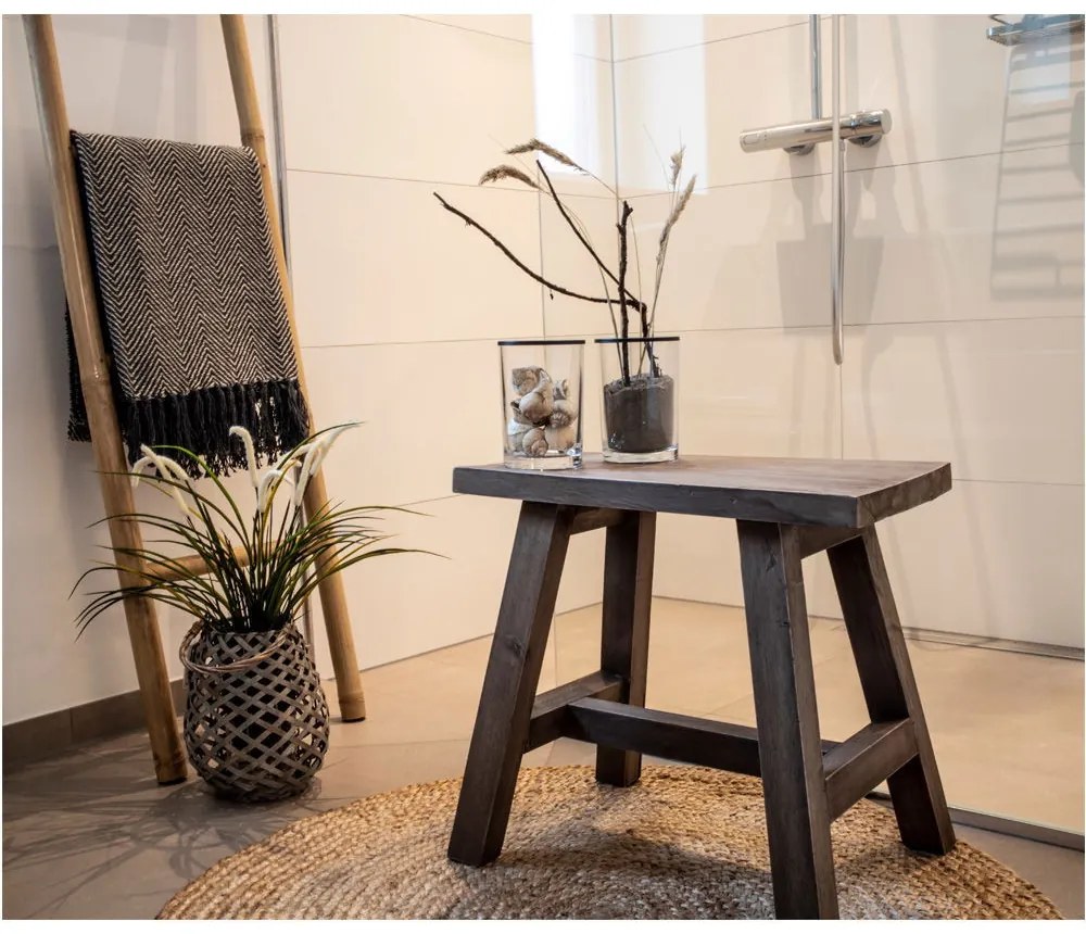 Taburet Barcelona, lemn de tec, natură, 50x25x45 cm