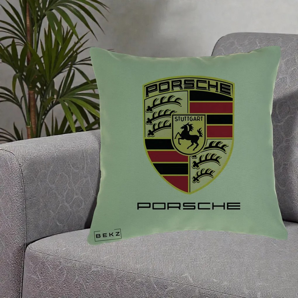 Perna Personalizata Porsche Stuttgart, 40x40 cm, Verde, Husa Detasabila, Perna Inclusa, BEKZ®