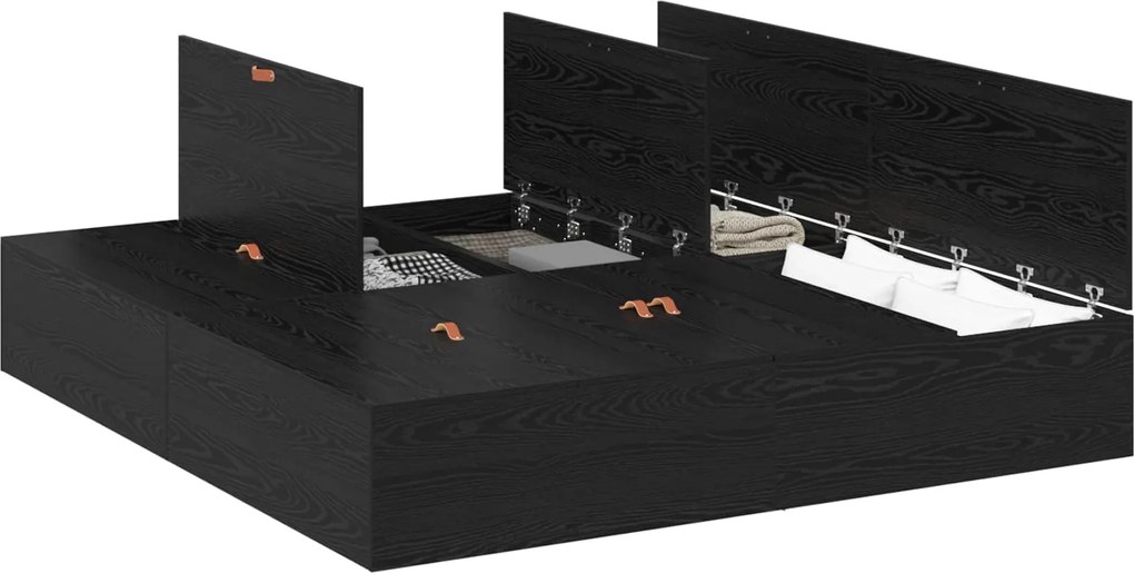 vidaXL Cadru de pat cu depozitare Stejar Negru 200 x 200 cm