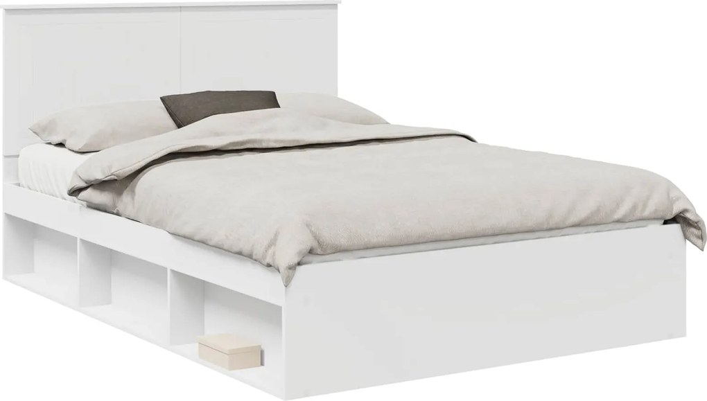 vidaXL Cadru de pat cu headboard Alb 135 x 190 cm Lemn de pin masiv