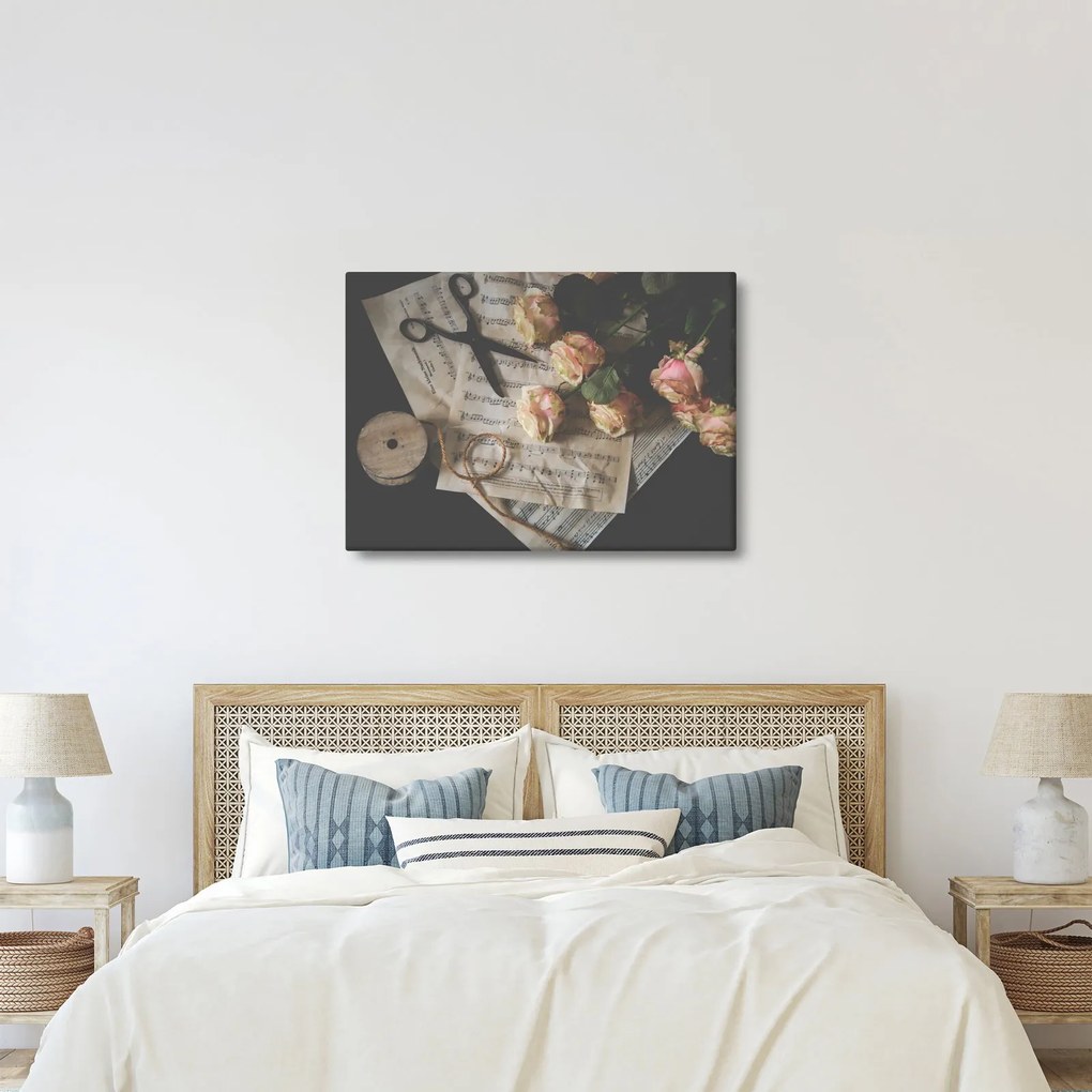 Tablou cu note muzicale și trandafiri (70x50 cm)