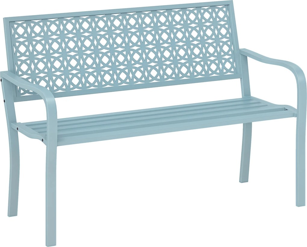 Outsunny Bancă exterioară, bancă de grădină din oțel, spătar decupat, cotiere, pentru 2 persoane, Albastru | Aosom Romania