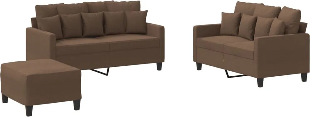 vidaXL Set de canapele cu perne, 3 piese, maro, textil