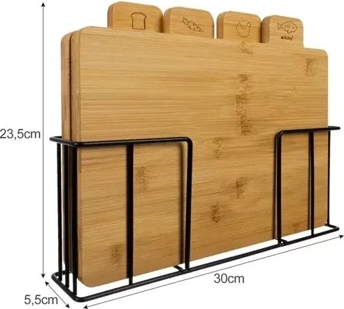 Placi de tocat din bambus cu suport Ruhhy - 4 buc