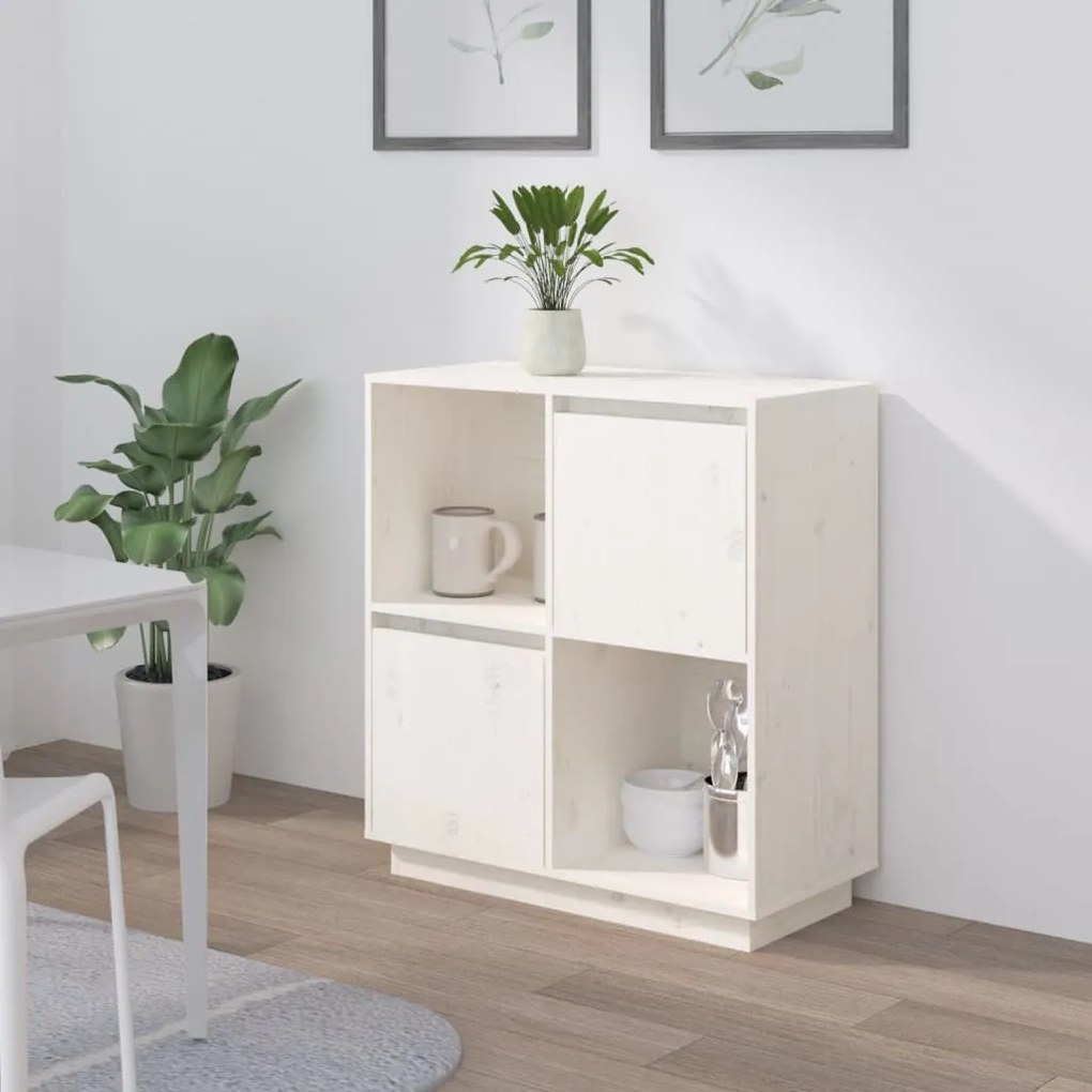 Servantă, alb, 74x35x80 cm, lemn masiv de pin