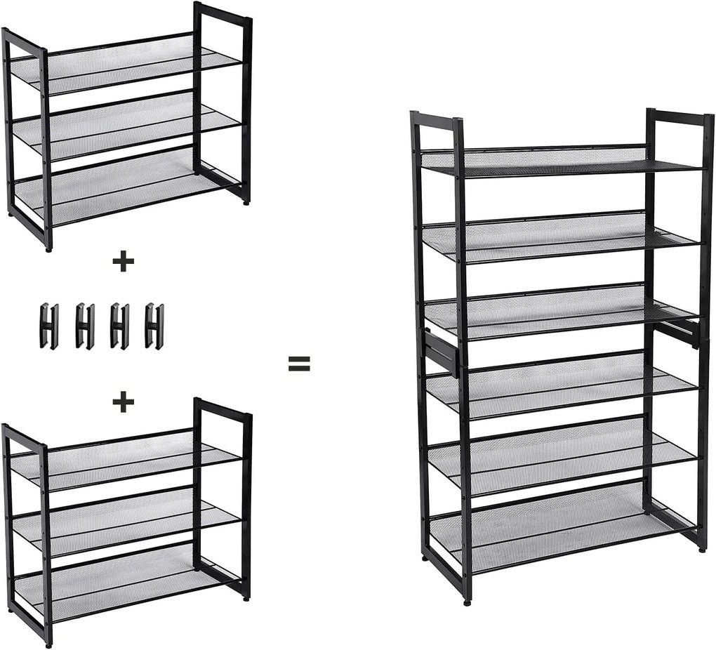 Raft stivuibil pentru încălțăminte IDA, 3 polițe, 74x31x63cm, negru SongmicsHome