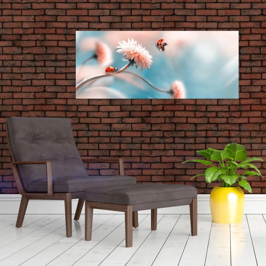 Tablou - Buburuze pe floare (120x50 cm)