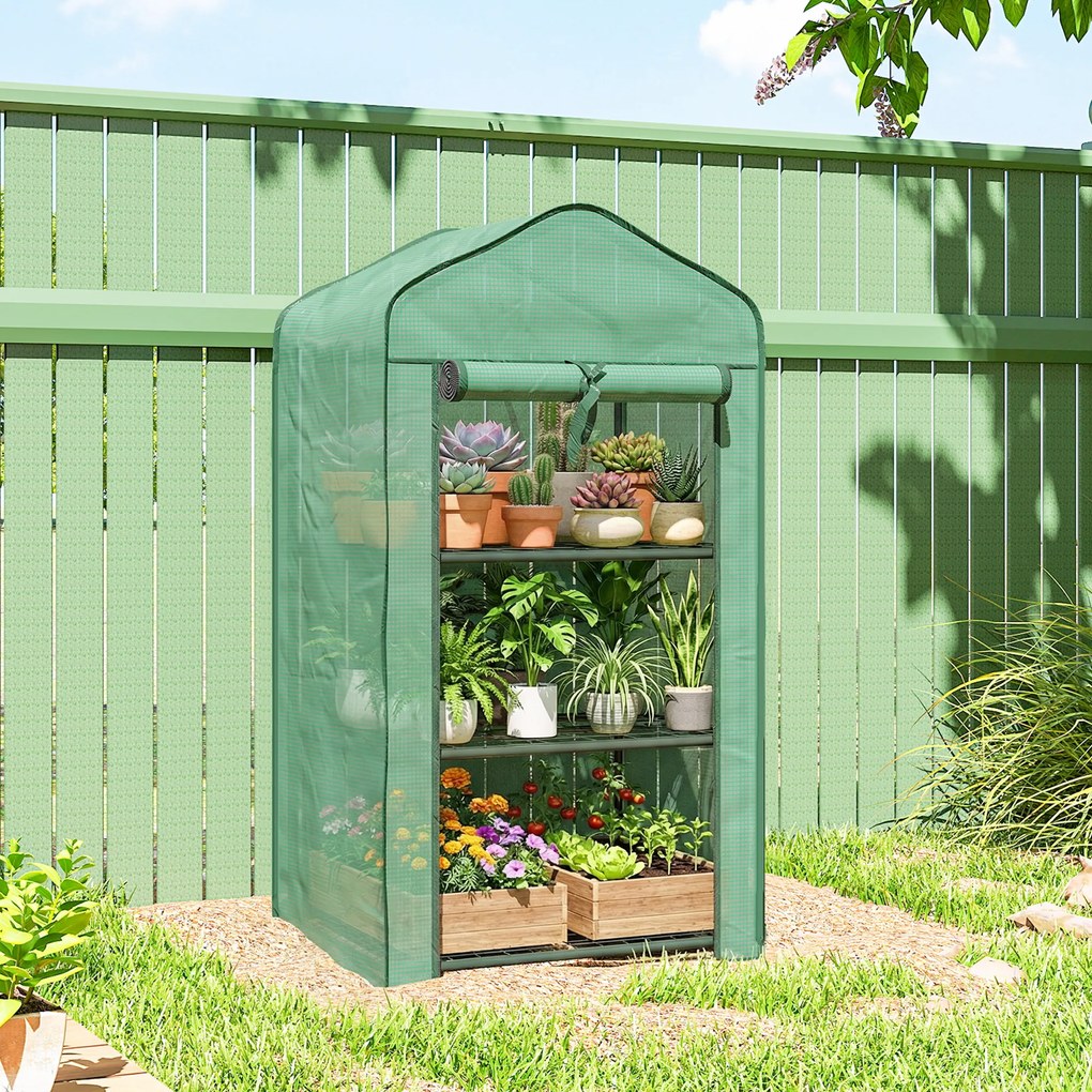 Outsunny Seră de grădină cu 3 rafturi, seră de balcon, prelată PE întărită, cadru din oțel, 59 x 39 x 127 cm, verde | Aosom Romania