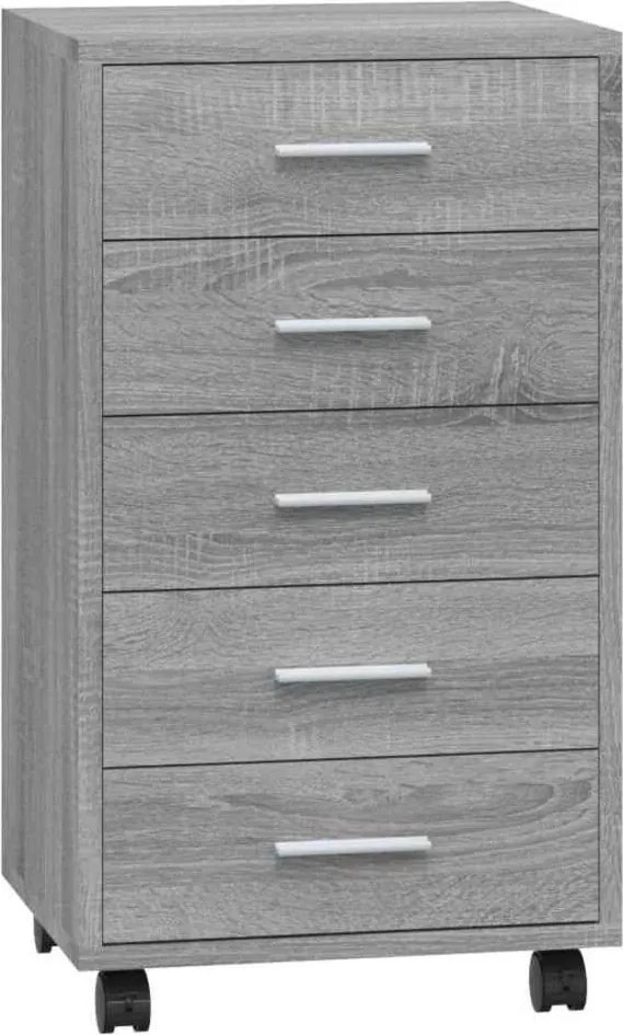 vidaXL Dulap cu sertare și roți, gri sonoma, lemn prelucrat