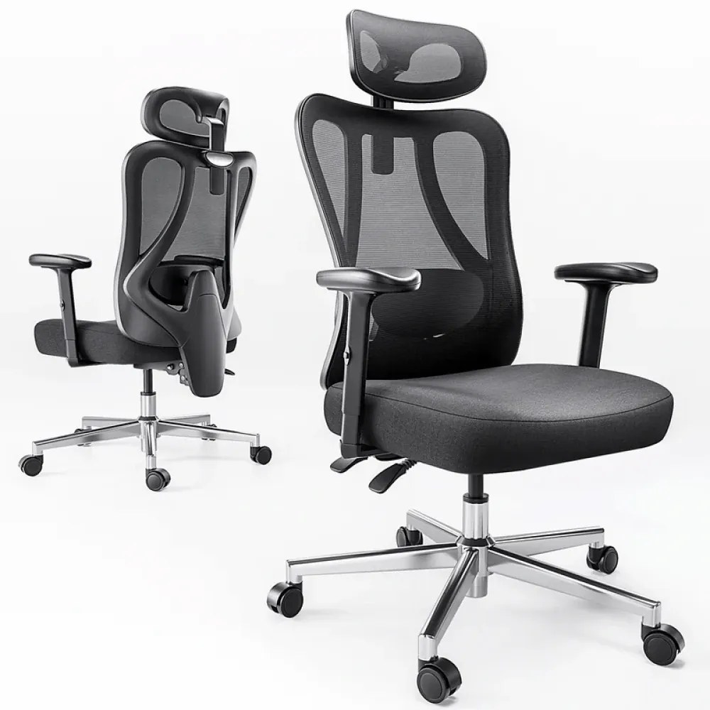 HBADA P3 Scaun ergonomic, cu suport lombar reglabil, tetieră reglabilă 2D, cotiere reglabile 2D, pivotant, Negru