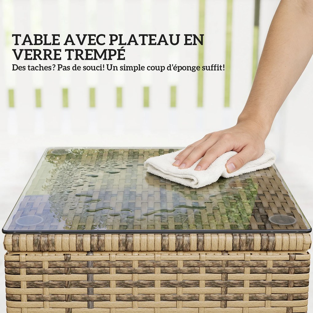 Outsunny Set de 2 șezlonguri : saltea, tetieră, înclinare reglabilă, roți + măsuță de cafea cu sticlă securizată gri închis | Aosom Romania