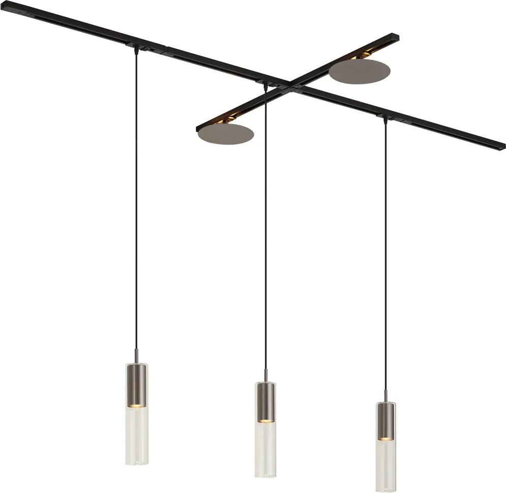 Modern railsysteem zwart met 3 hanglampen en 2 plafondlampen gunmetal 1-fase - Iconic Lloyd Pulley