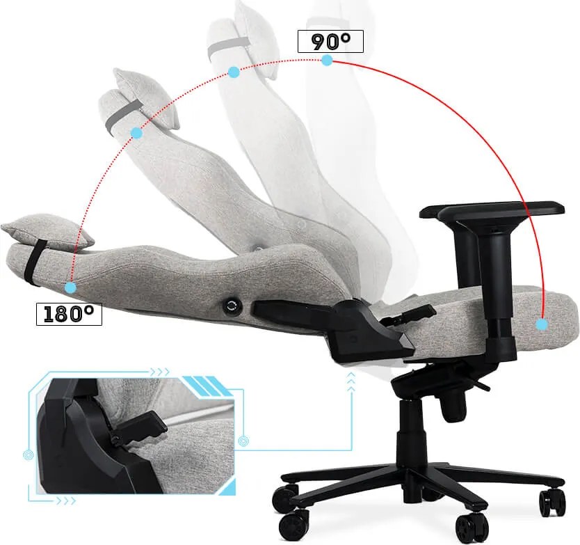 Scaun gaming gri din stofa cu cotiere 4D, durabil OFF 297