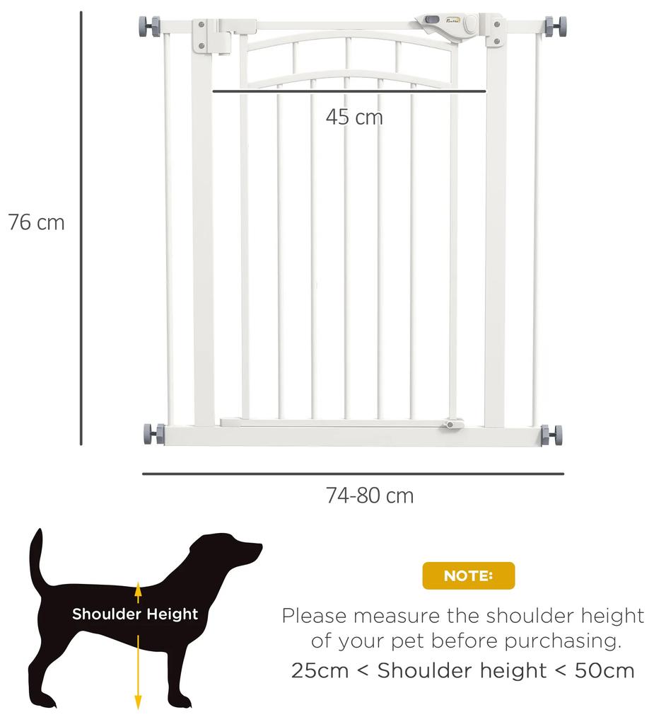 PawHut Poartă de Protecție pentru Scări și Uși, pentru Câinișori, Sistem de Închidere Automată, Montare Fără Găurire, Albă | Aosom Romania