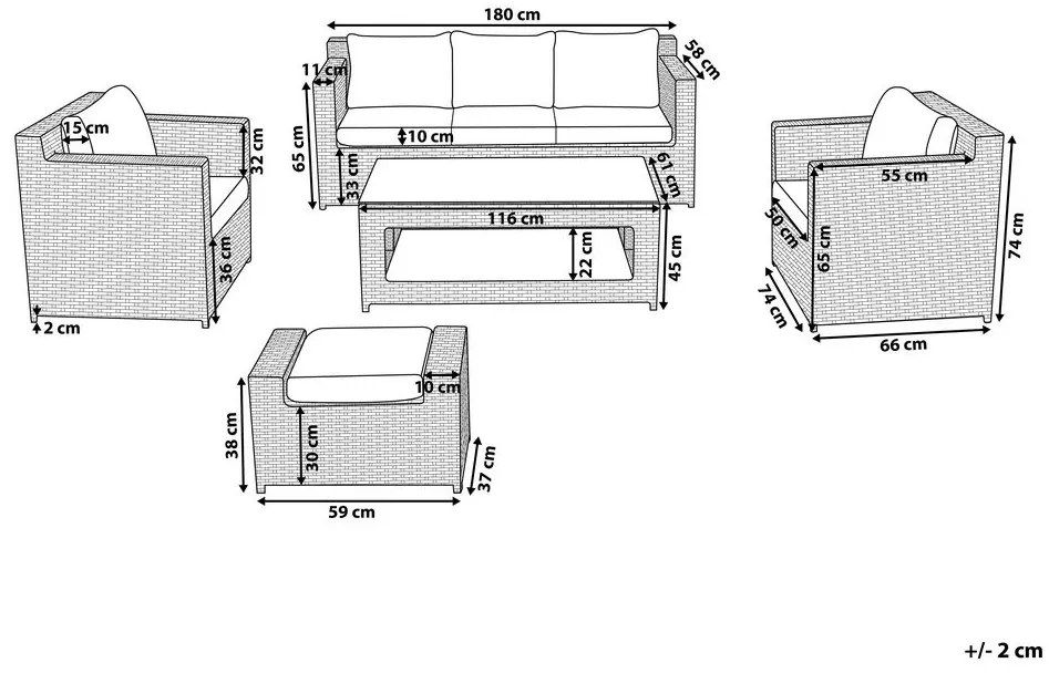 Set canapele pentru grădină Rimi (alb). 1011661