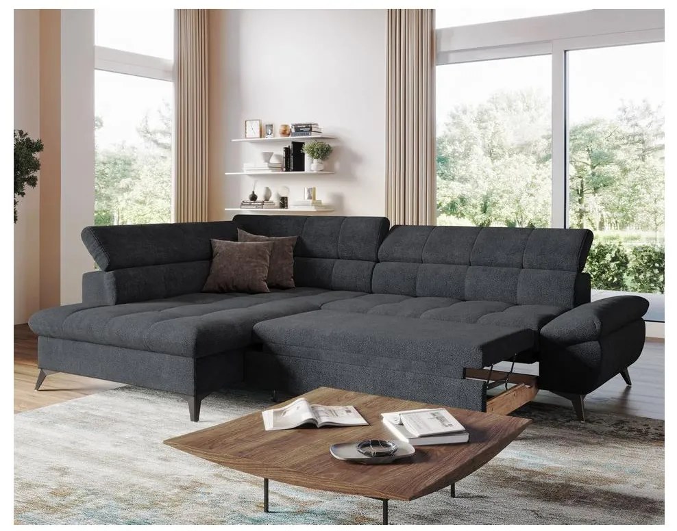 Canapea colțar extensibilă în L MARANO stânga negru