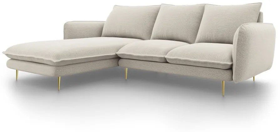 Coltar tapitat Vienna 5 locuri picioare gold – L255 x l170 x h95