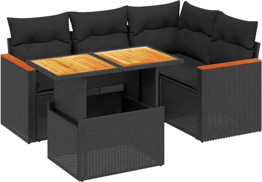 vidaXL Set mobilier de grădină cu perne, 5 piese, negru, poliratan