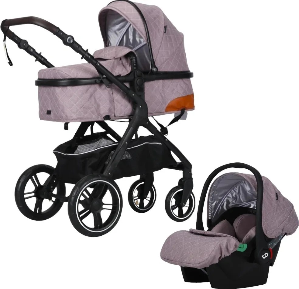 Carucior nou nascuti 3 in 1 NOVOKIDS™ X1000 series, Cu geanta bebe, Cadru Aluminiu, Amortizoare, Roti din cauciuc plin AVE, Landou, Scoica auto,