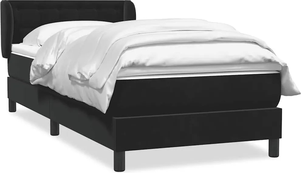 vidaXL Pat box spring cu saltea, negru, 80x220 cm, catifea