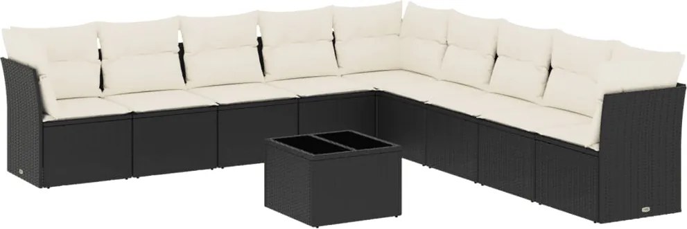 vidaXL Set canapele de grădină cu perne, 10 piese, negru, poliratan