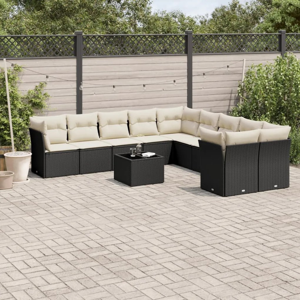 vidaXL Set canapele de grădină cu perne, 11 piese, negru, poliratan