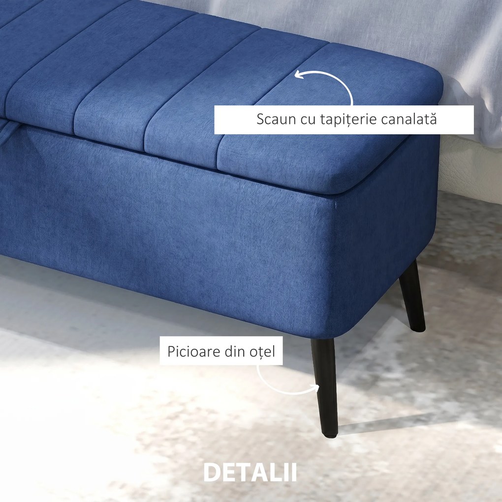 HOMCOM Bancă de depozitare 40", tapițată din material textil cu picioare din oțel pentru Living sau Dormitor, Albastru Închis | Aosom Romania