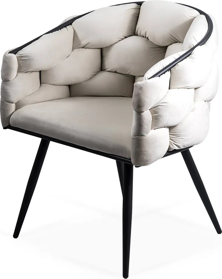 Scaune living modern din catifea cu picioare metalice negre BUC 256 crem