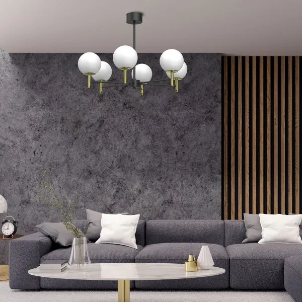 Lustră pe tijă AWINION 6xE27/15W/230V alb/auriu/negru