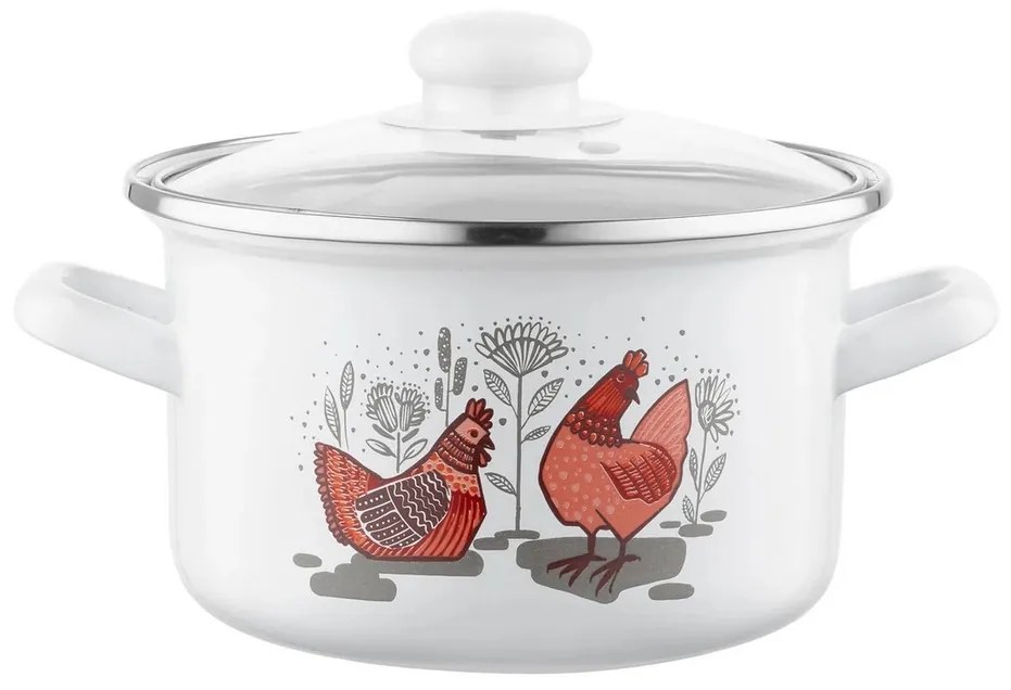 Oală emailată cu capac Emalia Pleszew Rubinka, 16 cm, 2 l, diam. 16 cm