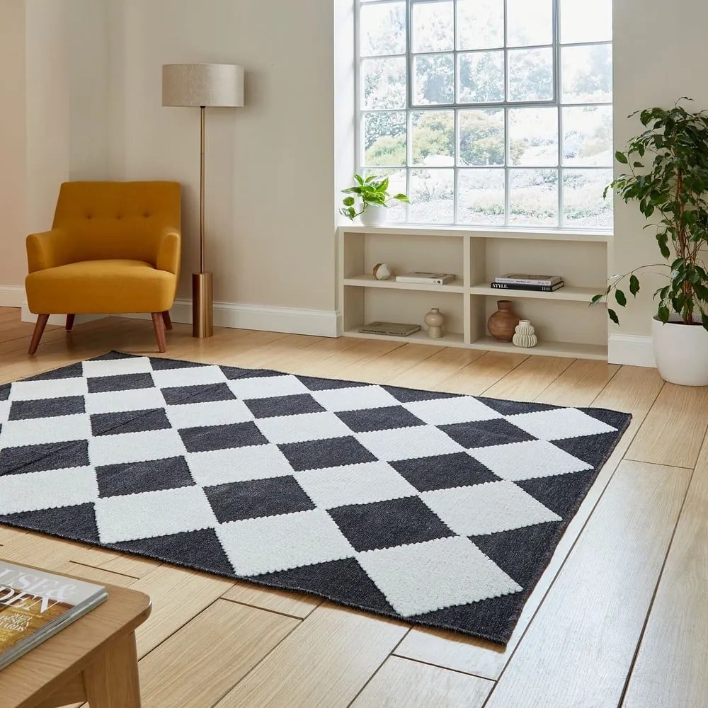 Covor alb-negru lavabil 80x150 cm Lyna Charcoal&amp;White – Think Rugs