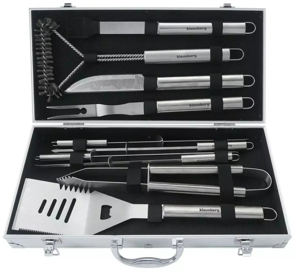 Set ustensile pentru gratar/BBQ, 10 piese, inox, Klausberg KB7901