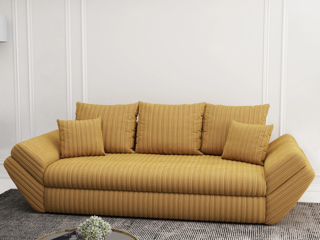 Canapea extensibilă dumonde cu ladă de depozitare si sezut confortabil din spuma high-density, Loana Ambience Mustar 250x100 cm