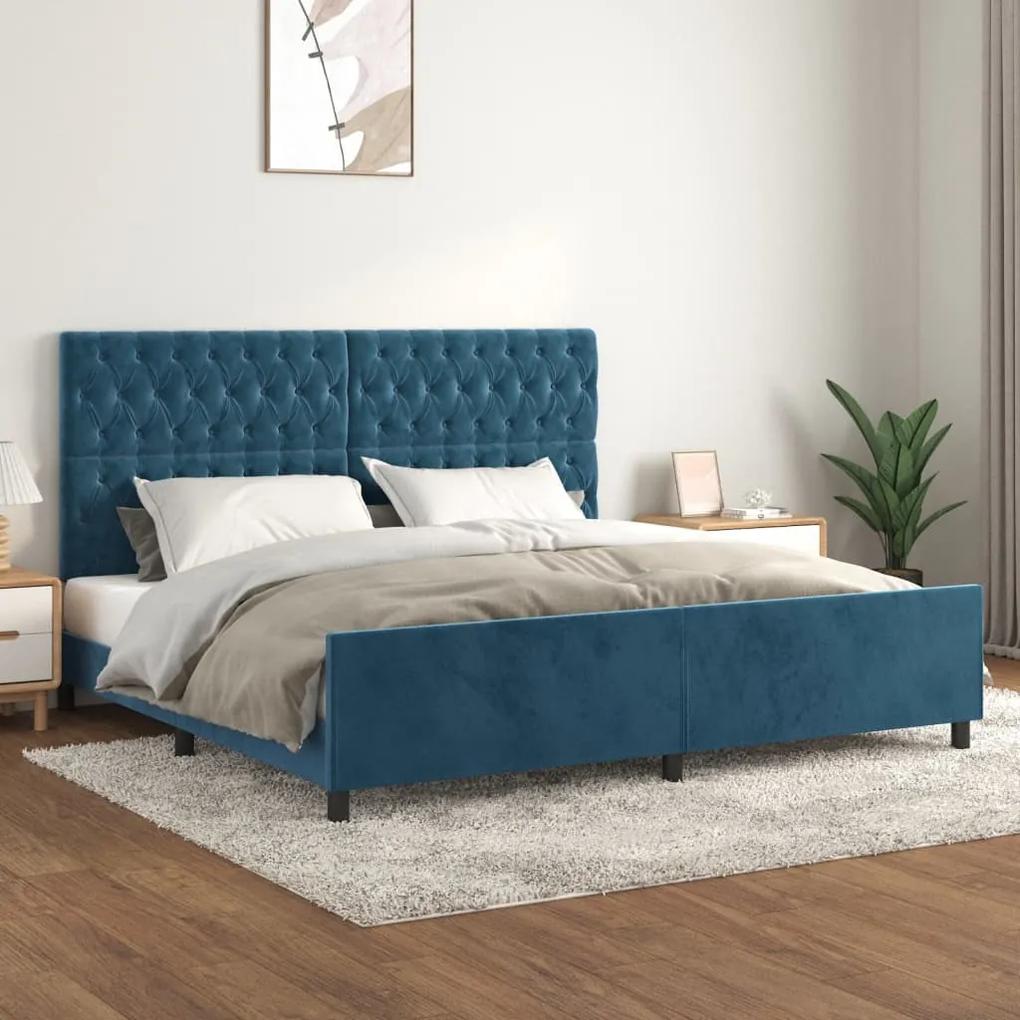 3125962 vidaXL Cadru de pat cu tăblie, albastru închis, 200x200 cm, catifea