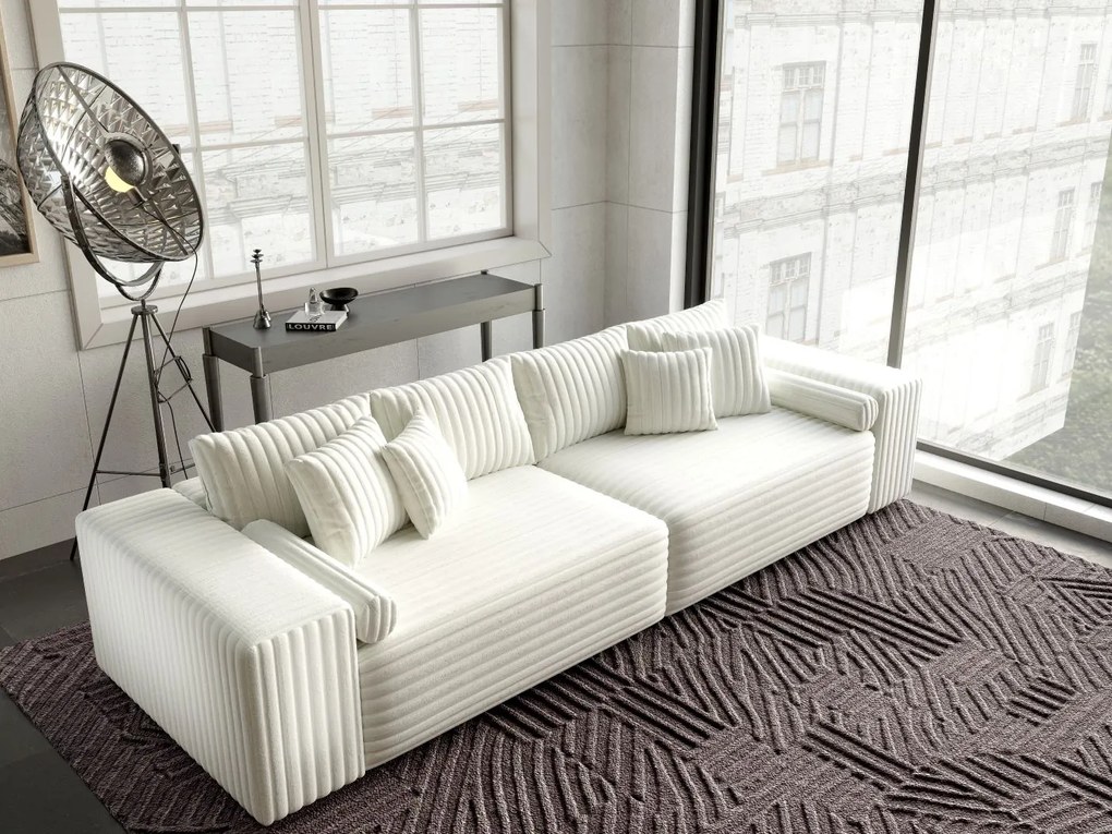 Canapea extensibilă dumonde cu ladă de depozitare si sezut confortabil din spuma high-density, Marbela Ambience Ivory XXL 295x100 cm