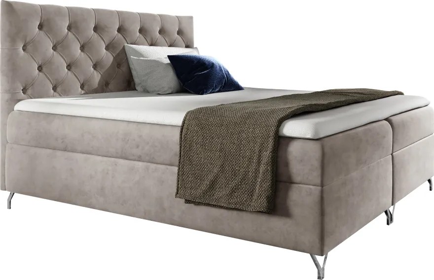 Pat cu boxspring, 140x200, ţesătură gri-bej Taupe Velvet, GULIETTE + cadou