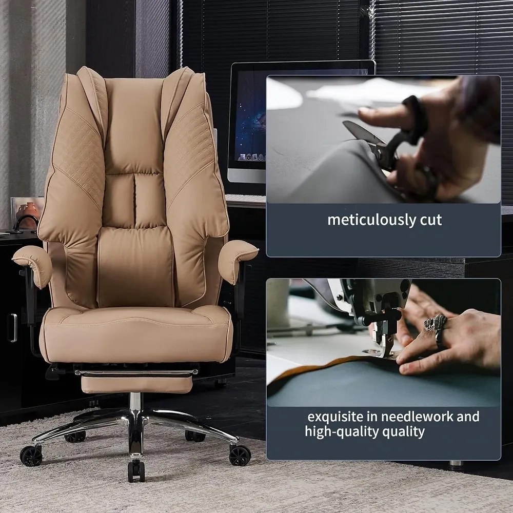 Scaun directorial, Rezistent 180 kg, Sezut cu Arcuri Metalice și Spumă, cotiere reglabile inaltime, piele PU, Maro