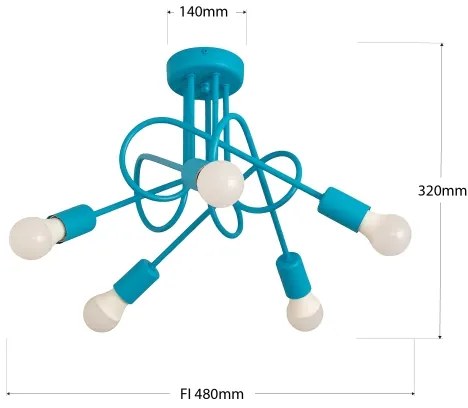 Lustră aplicată pentru copii OXFORD 5xE27/15W/230V albastru