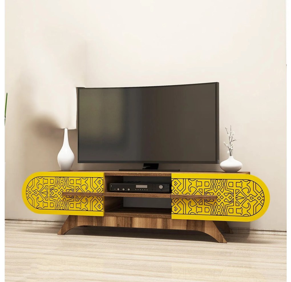Masă TV/Dulap Mekebu 3 (Nuc + galben) . 1095590