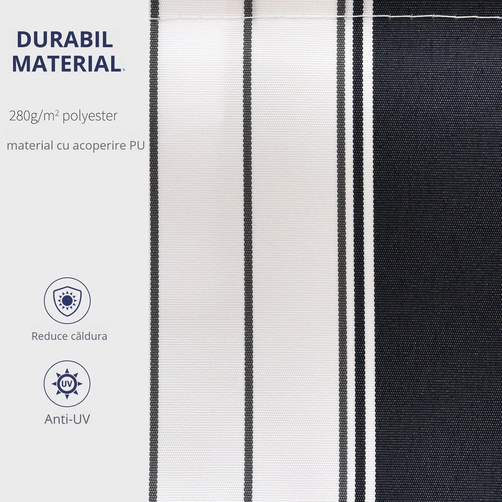 Outsunny Perdea Soare Rulou Exterior Manual cu Dungi Albastru și Alb pentru Terasă și Balcon 2.5x2m | Aosom Romania