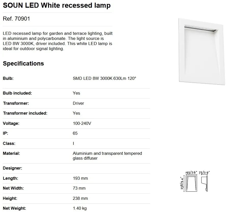 Spot LED incastrabil de exterior IP65 iluminat ambiental SOUN alb