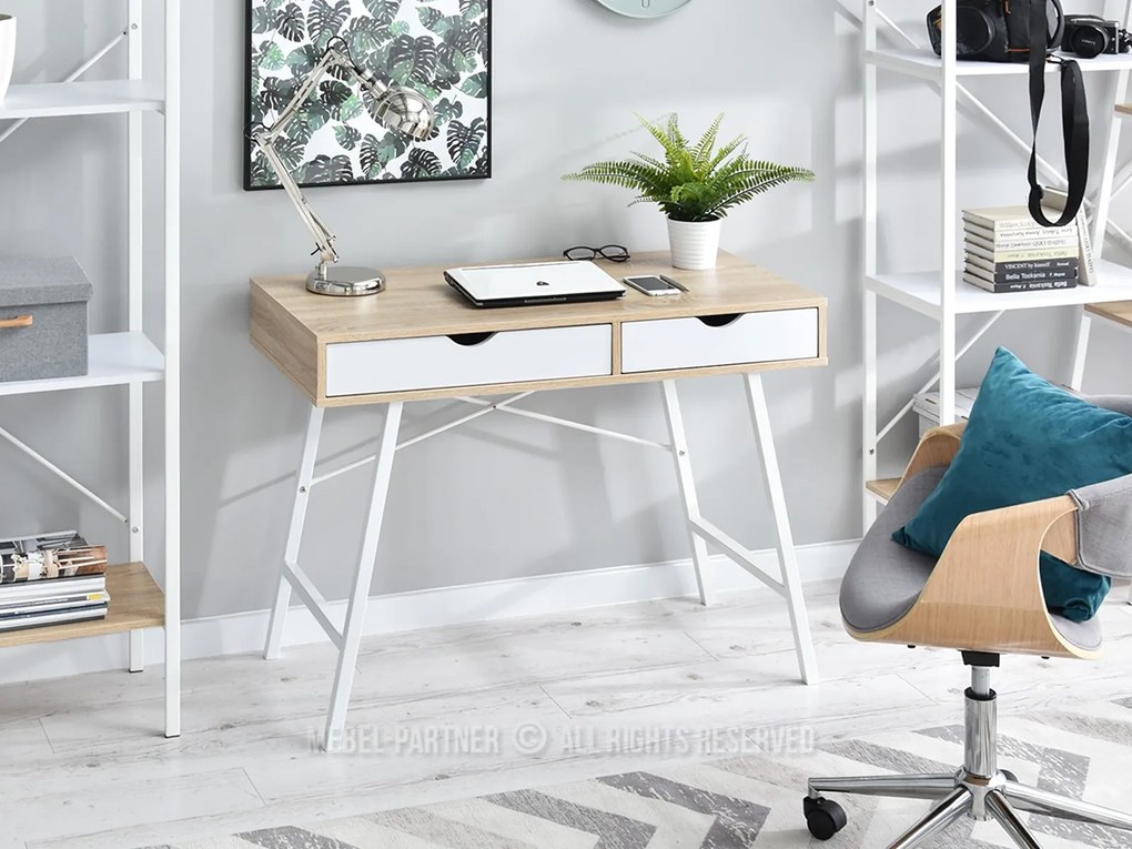 Masă PC Fallon (stejar + alb). Promo -8%. 1109752