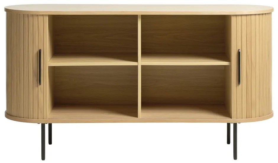 Comodă în culoare naturală joasă cu aspect de lemn de stejar cu ușă glisantă 140x76 cm Nola – Unique Furniture
