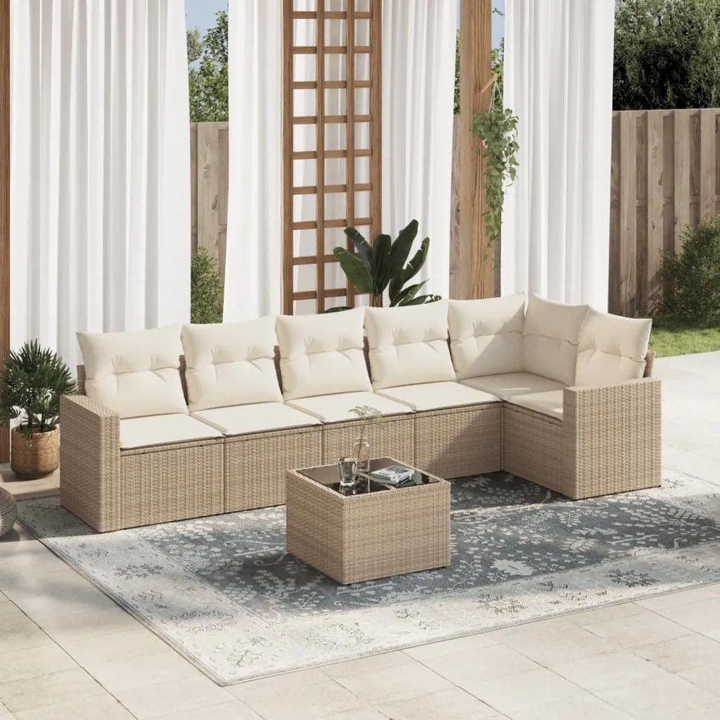 vidaXL Set canapele de grădină, 7 piese, cu perne, bej, poliratan