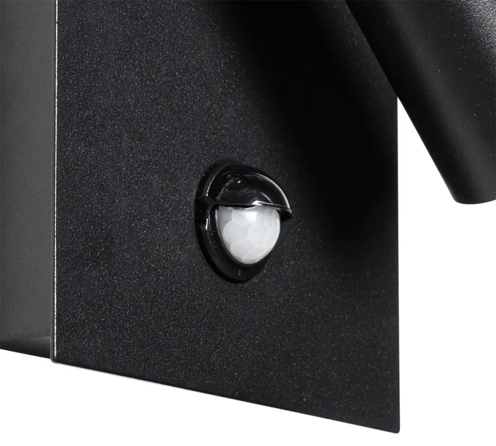 Lampă de perete exterioară neagră cu LED inclus IP54 senzor de mișcare - Simon