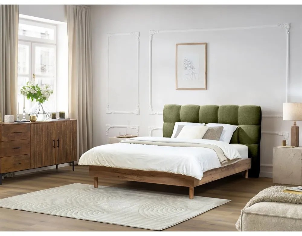 Pat matrimonial verde tapițat cu somieră 160x200 cm Kumo – Bobochic Paris