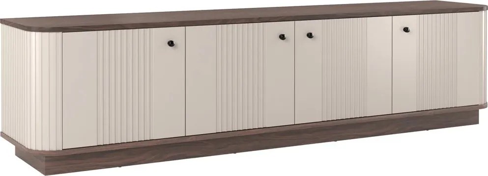 Comodă TV pe soclu Vesper 4D 187 cm - cașmir / nuc / mânere negre