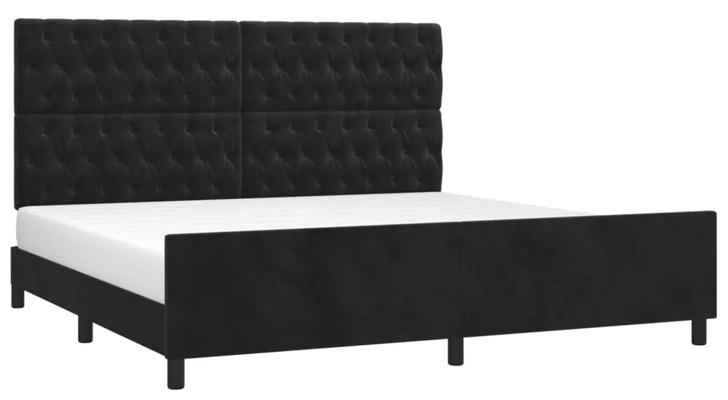 Cadru de pat cu tablie, negru, 200x200 cm, catifea Negru, 200 x 200 cm, Design cu nasturi