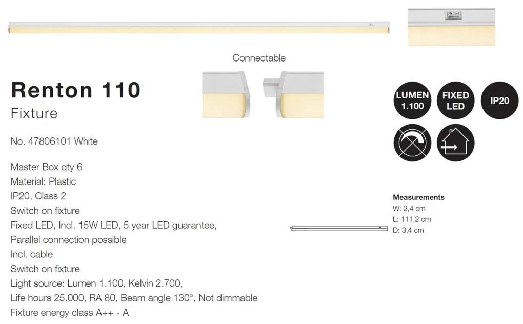 Aplica LED perete/ plafon design liniar Renton 110 47806101 NL
